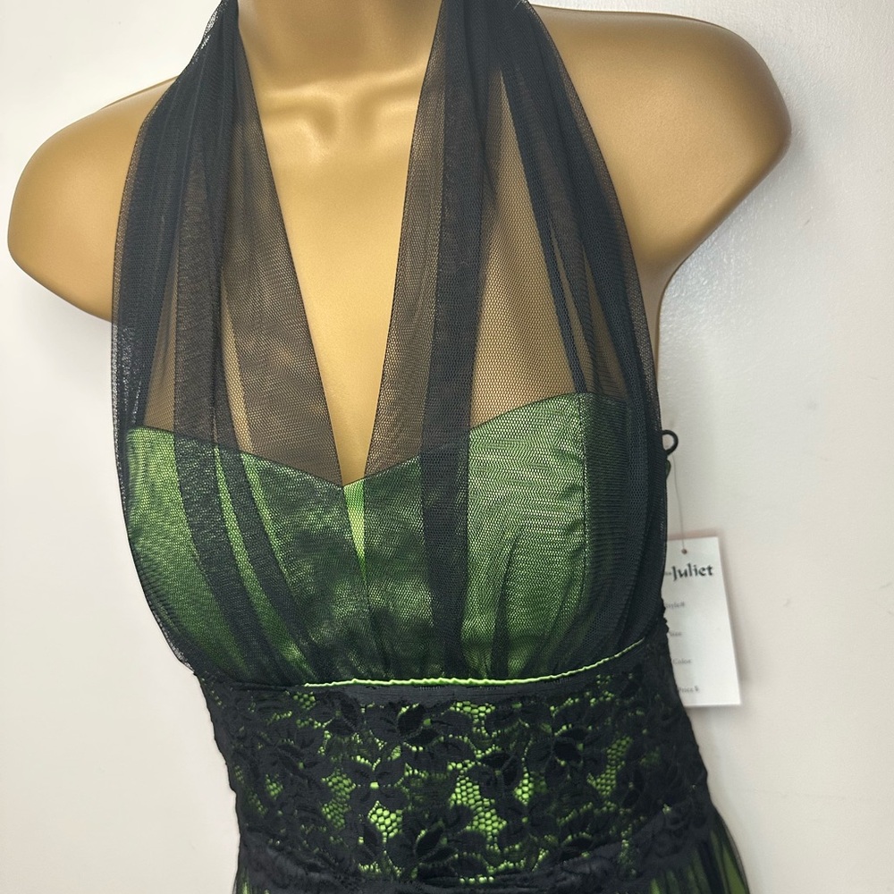 Juliet Black Mesh Overlay Lime Green Vintage Y2K Floral Whimsigoth Dress NWT M - Picture 8 of 16